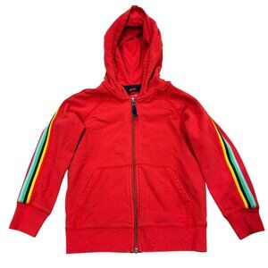 Primary Red Kids Zip-Up Hoodie Rainbow Striped Sleeves 4-5